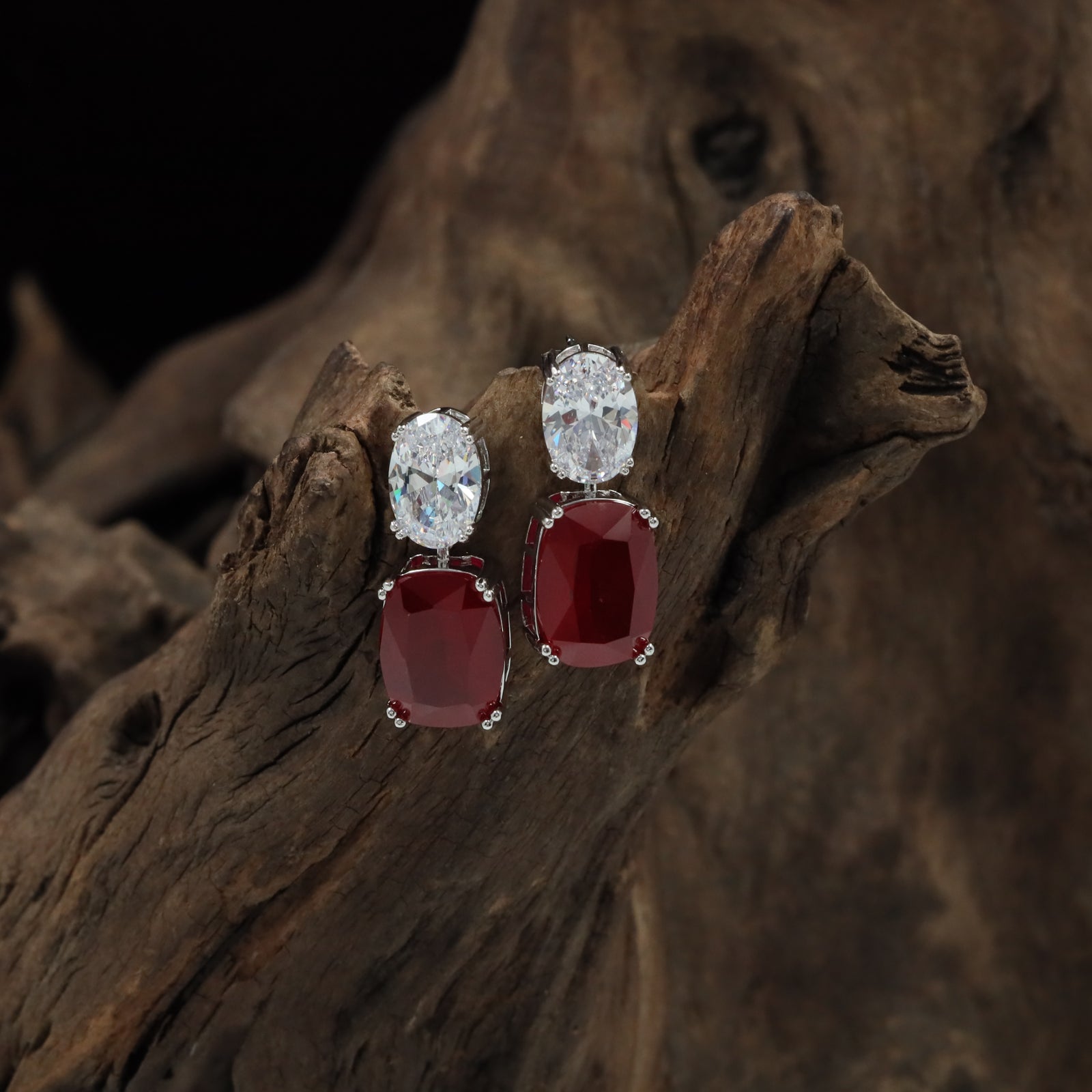 Aurelia Drop Rhodium Hanging with Double Rectangle Styling
