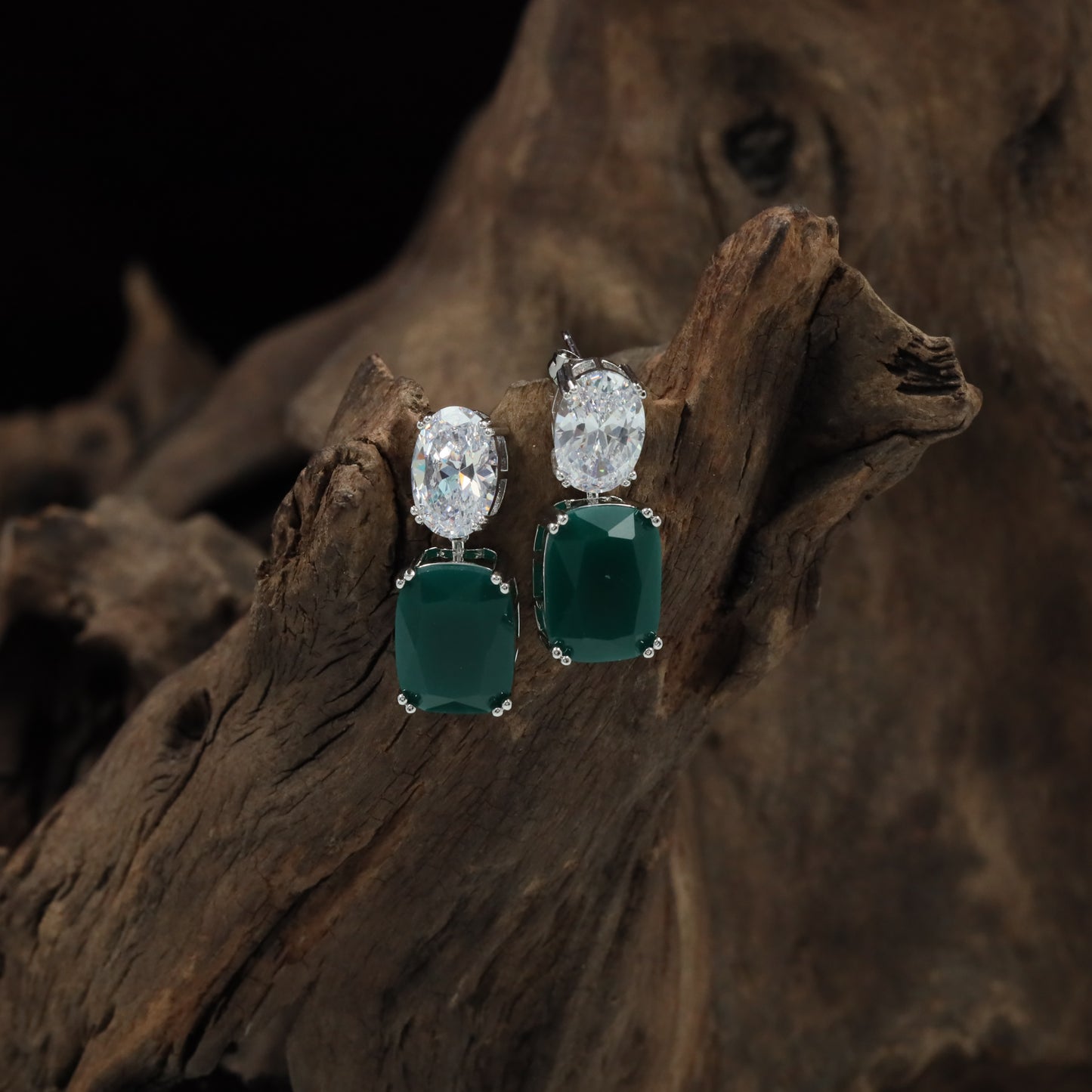 Aurelia Drop Rhodium Hanging with Double Rectangle Styling