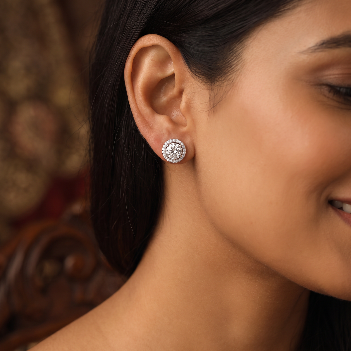 Noble Circle Stud with Structured Halo Styling