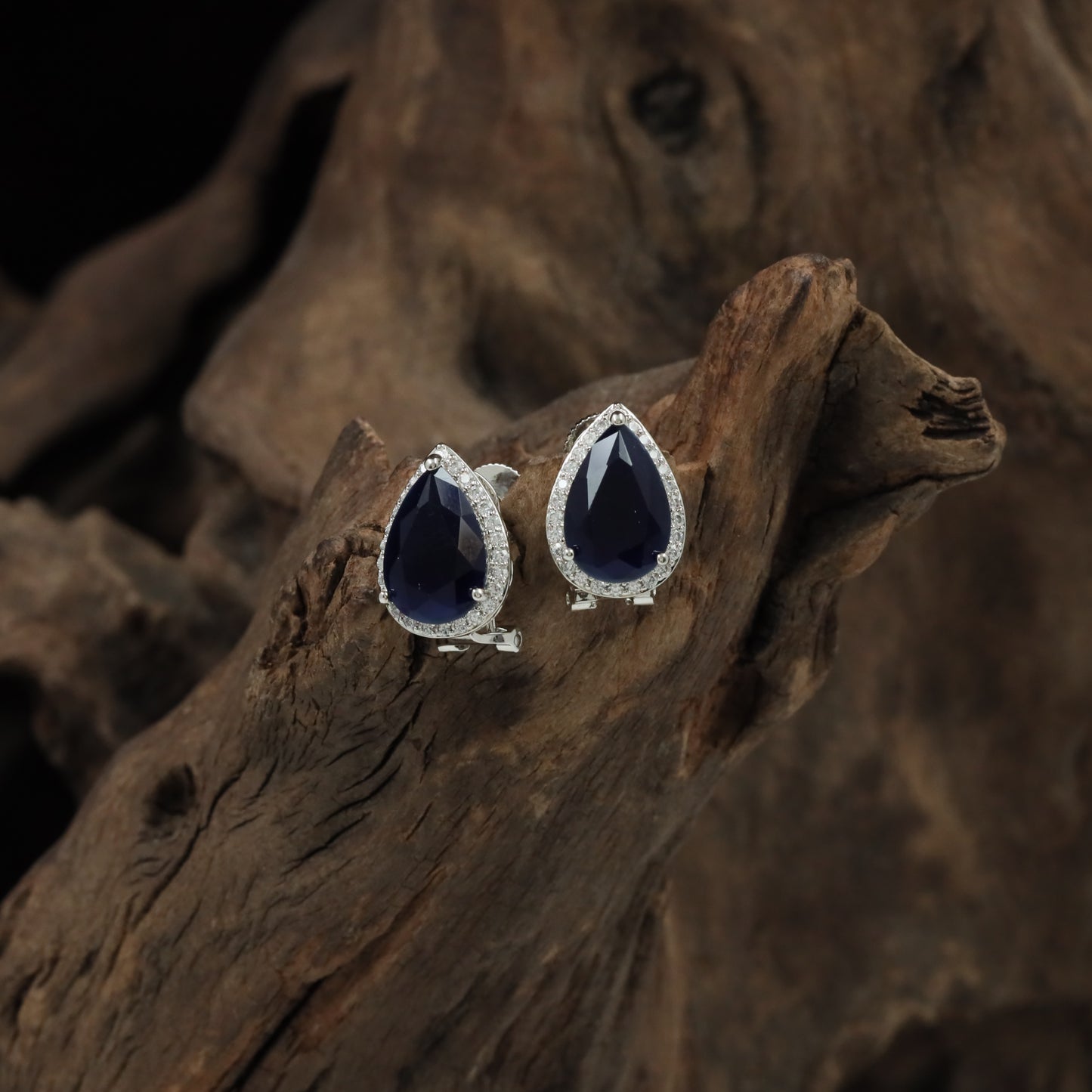 Pear Cut Halo Stud with Rounded Border Detailing