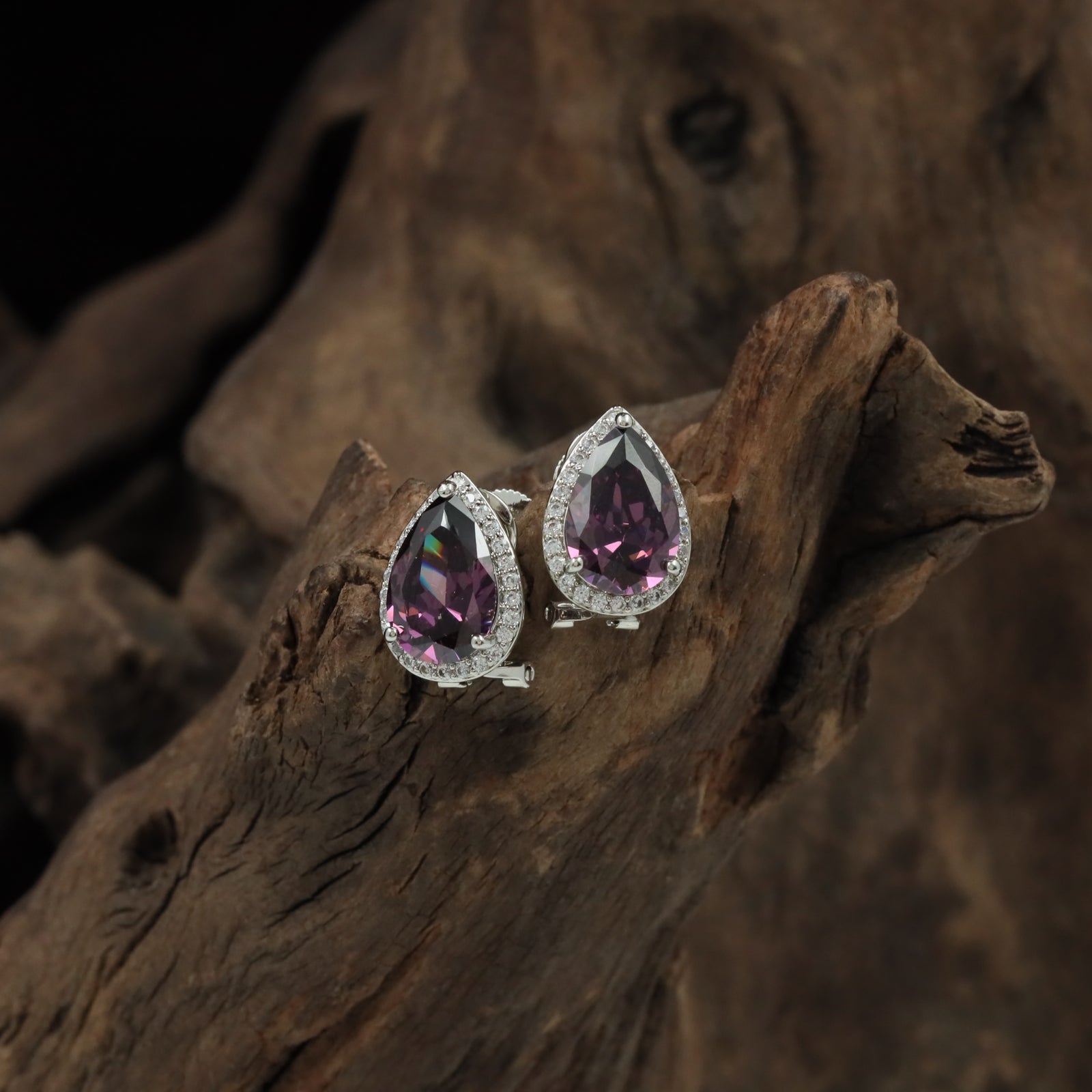 Pear Cut Halo Stud with Rounded Border Detailing