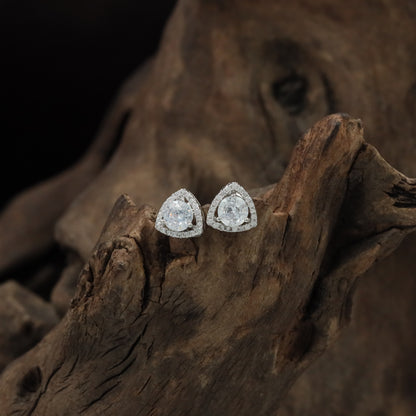 Astra Triangle Stud with Rounded Halo Border Styling