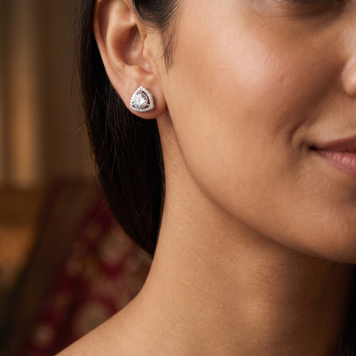Astra Triangle Stud with Rounded Halo Border Styling