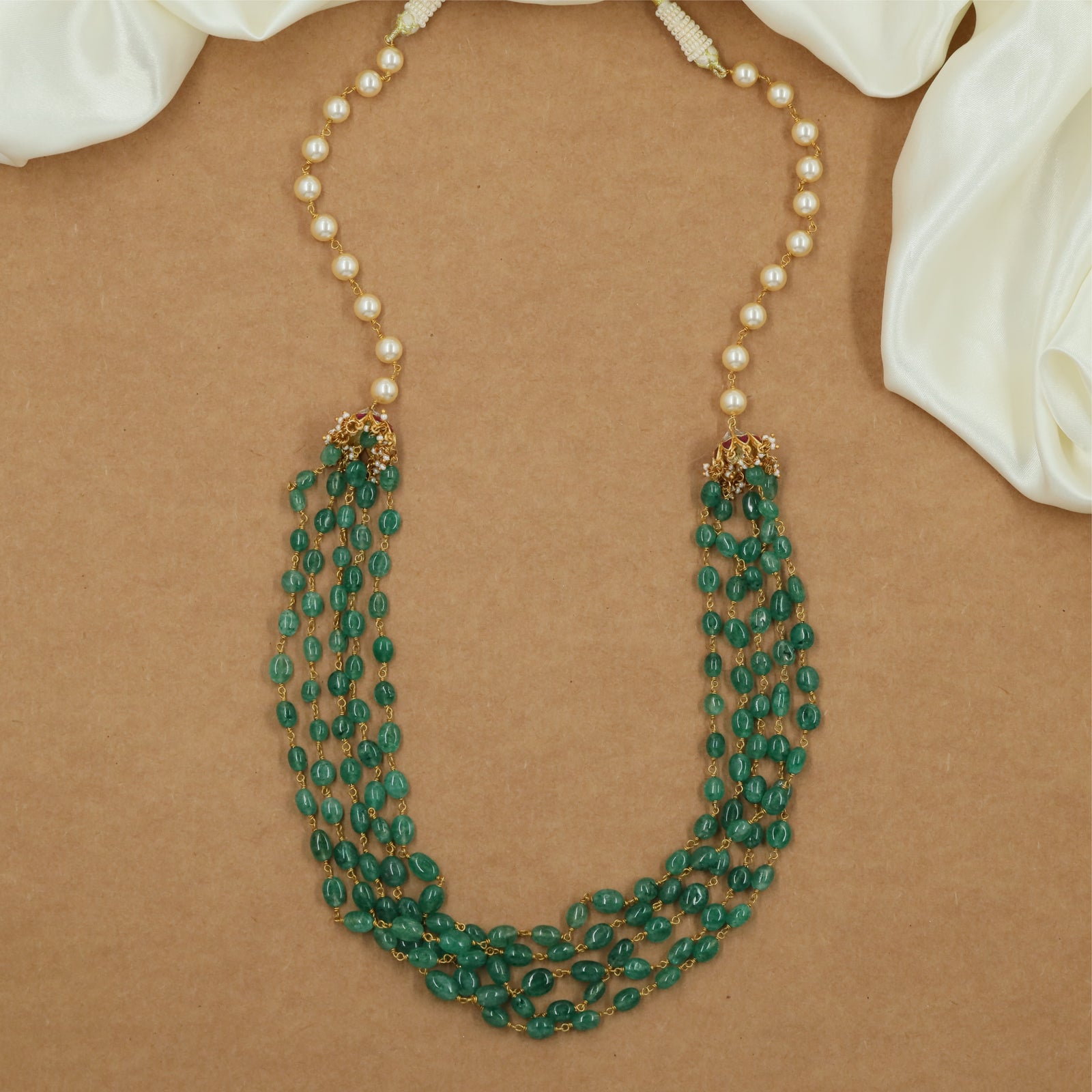 Royal Oval Strand Jadau Beads Long Haara with Cascading Drop Layers