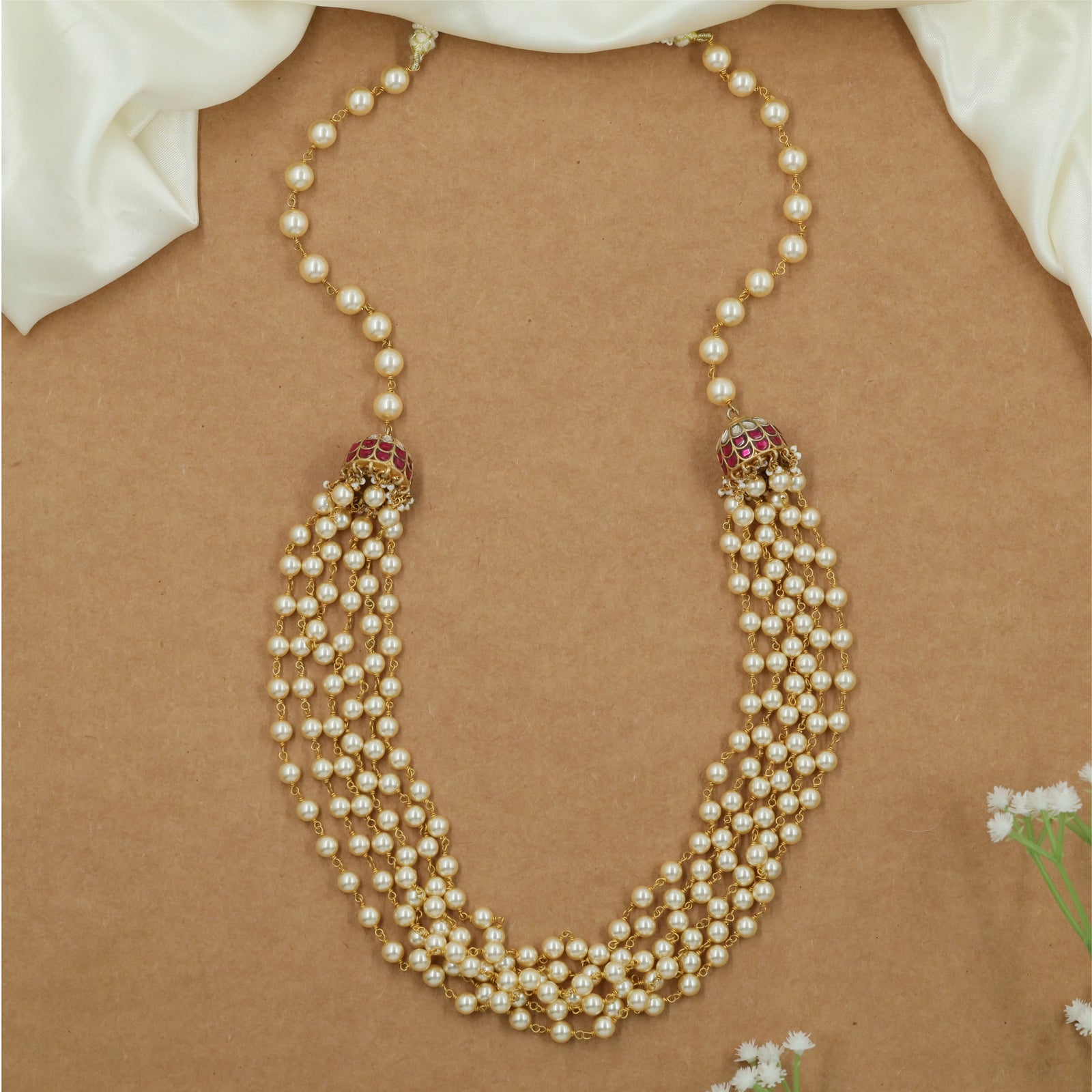 Radiant Garland Jadau Beads Long Haara with Clustered Bead Rows and Hanging Finish