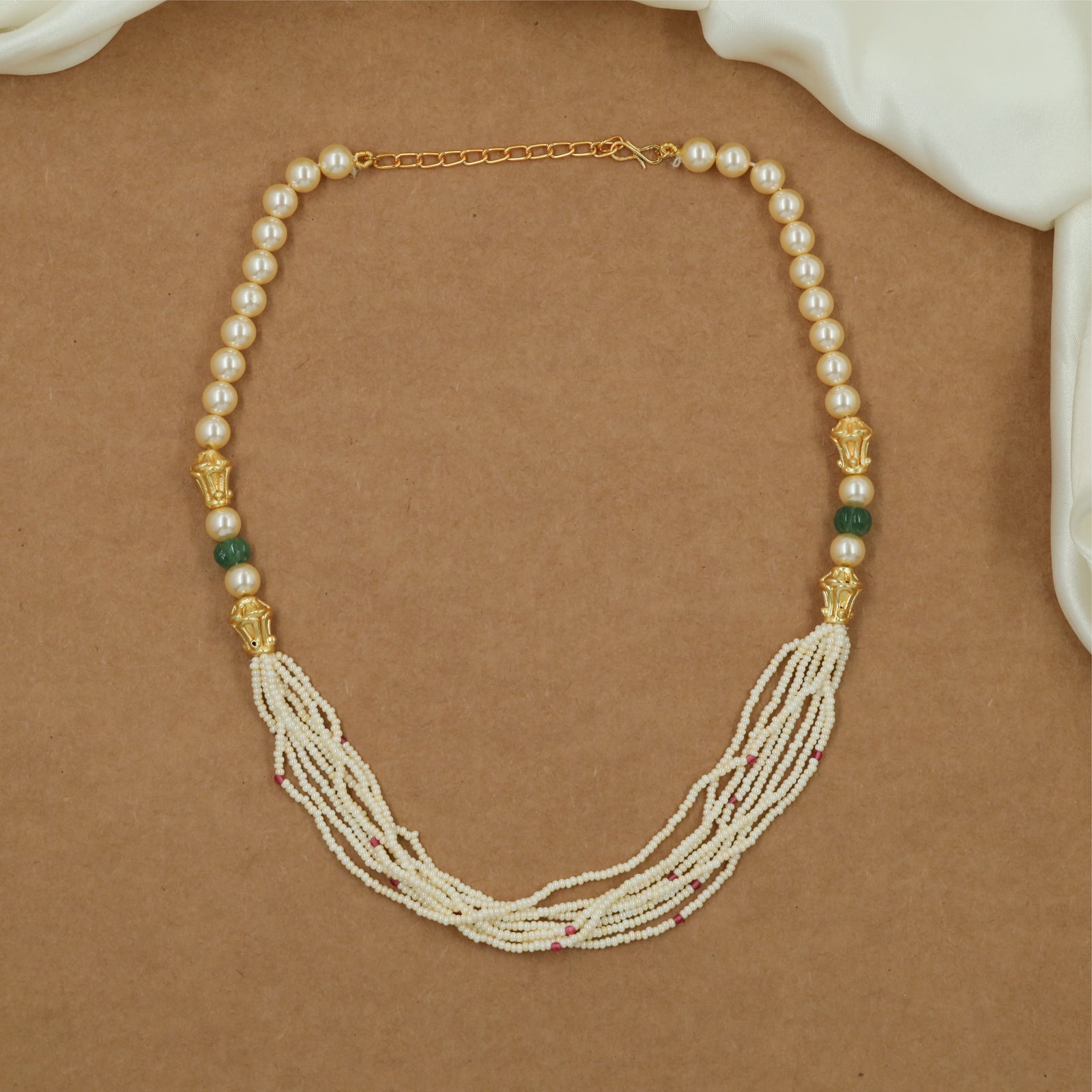 Premium Hanging Row Jadau Pearl Necklace with Flexible Strand Layout