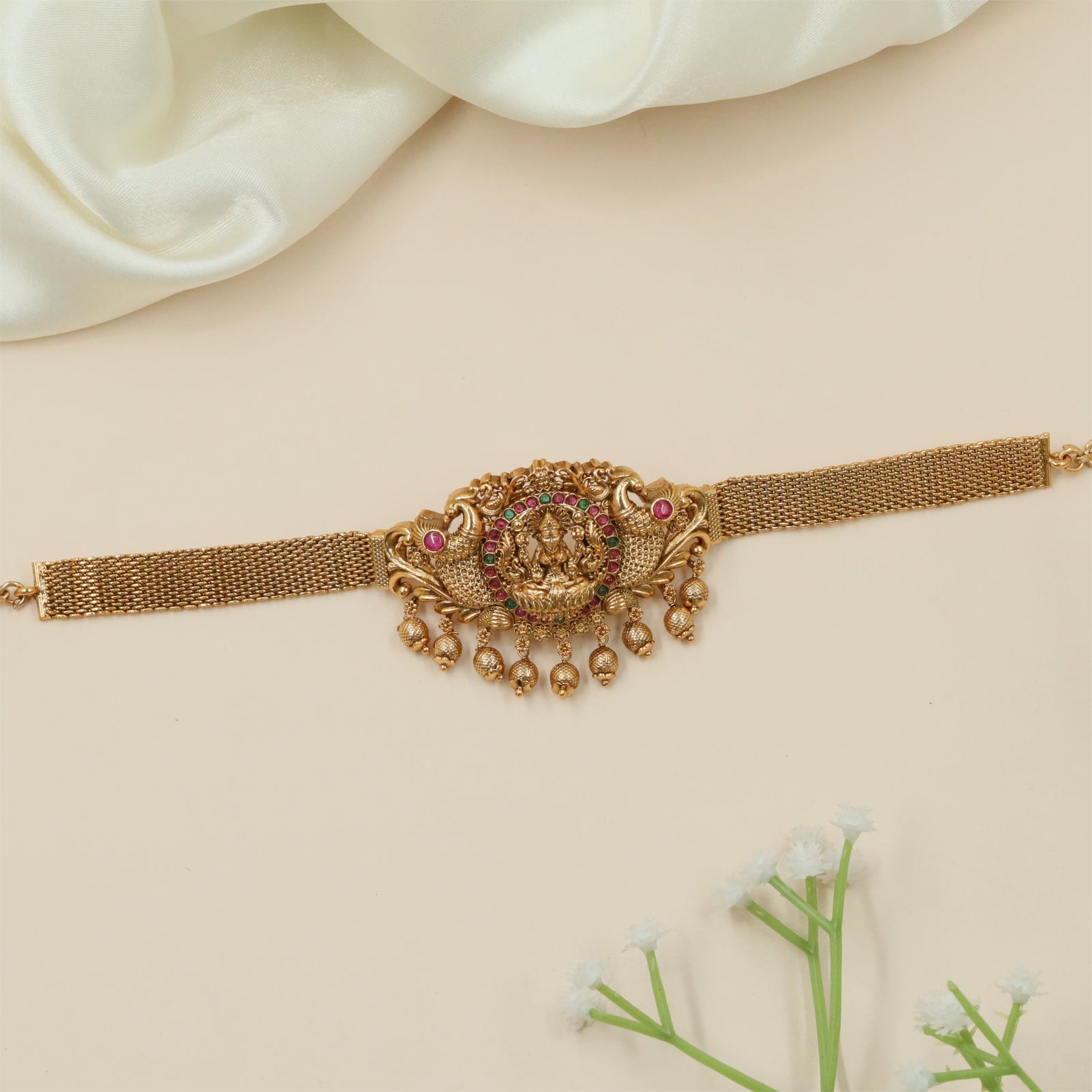 Classic Peacock Border Antique Choker with Goddess Detailing
