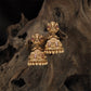 Floral Lakshmi Antique Jumka with Structured Temple Crown and Layered Surface Work