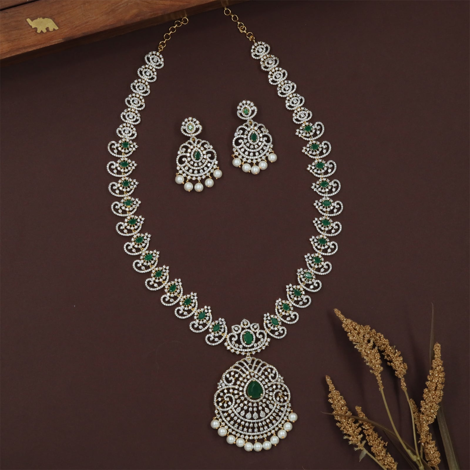 Elite Gj Long Haara with Structured Floral Sections and Ornamental Fringe Work