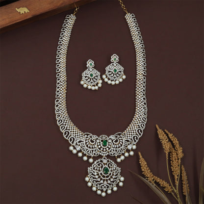 Royal Gj Necklace with Layered Stone Rows and Hanging Pearl Fringe