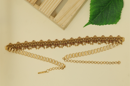 Decorative Linked Waist Belt Showcasing Lakshmi Units with Dense Drop Attachments