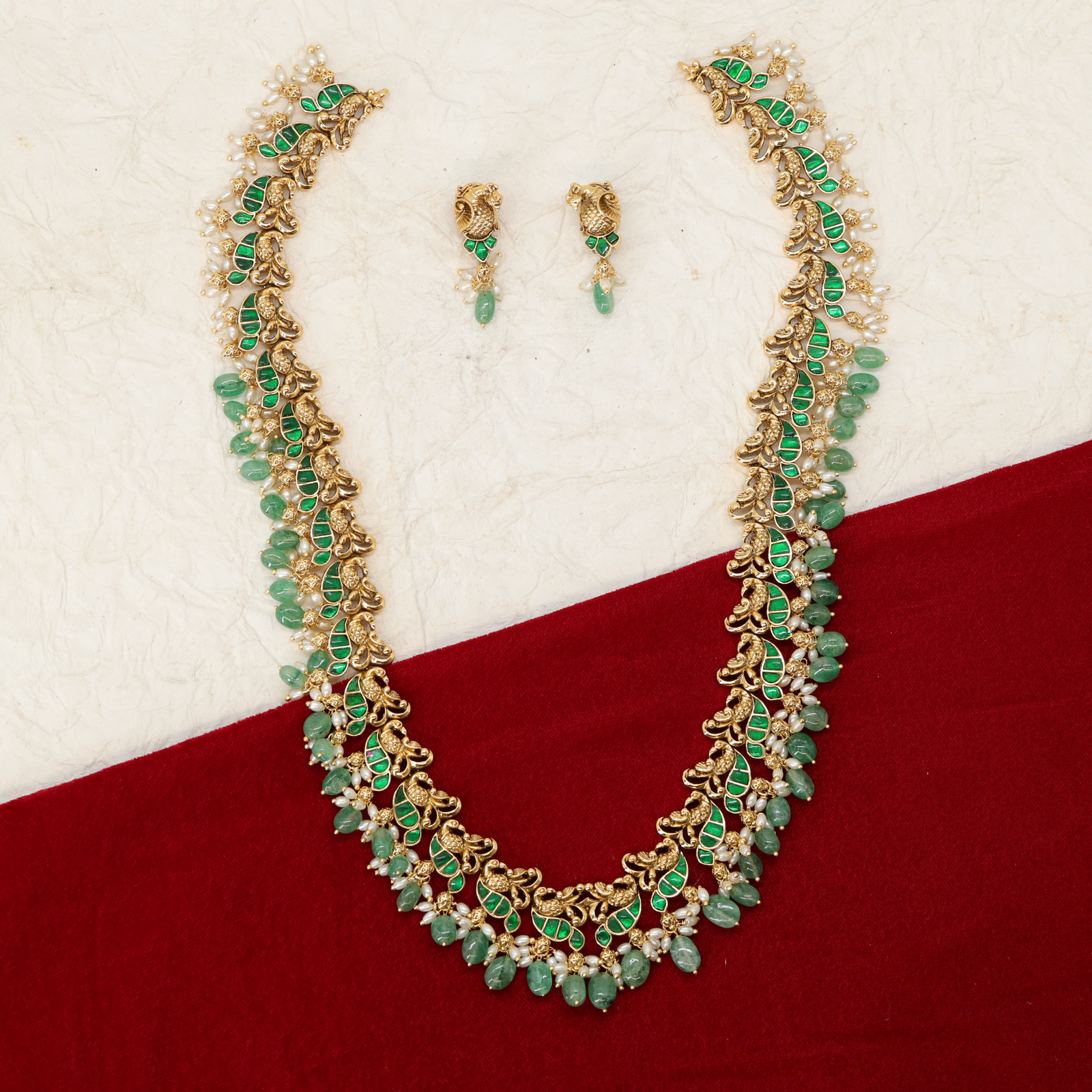 Charulata Floral Vine Long Necklace with Structured Flow and Detailing