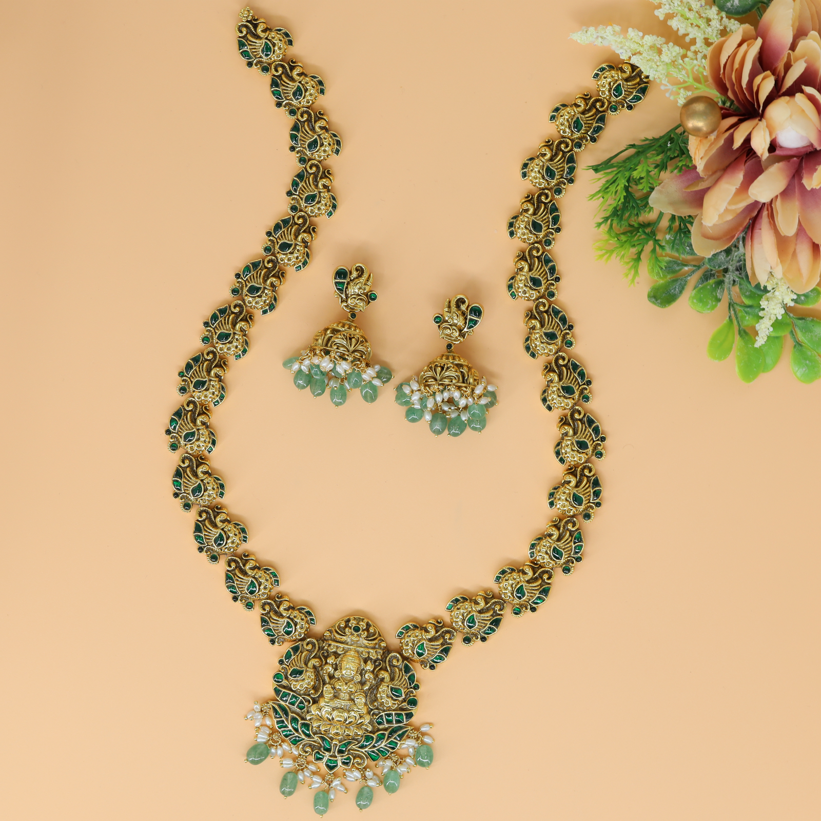 Devika Vine Style Long Haara with Repeating Motifs and Grand Pendant