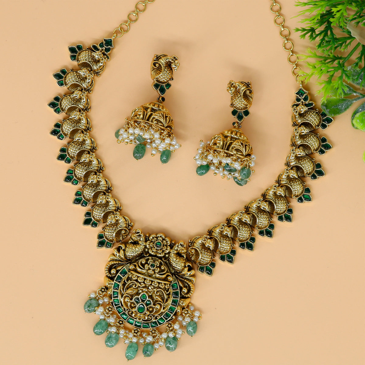Classic Peacock Design Necklace with Drop Details
