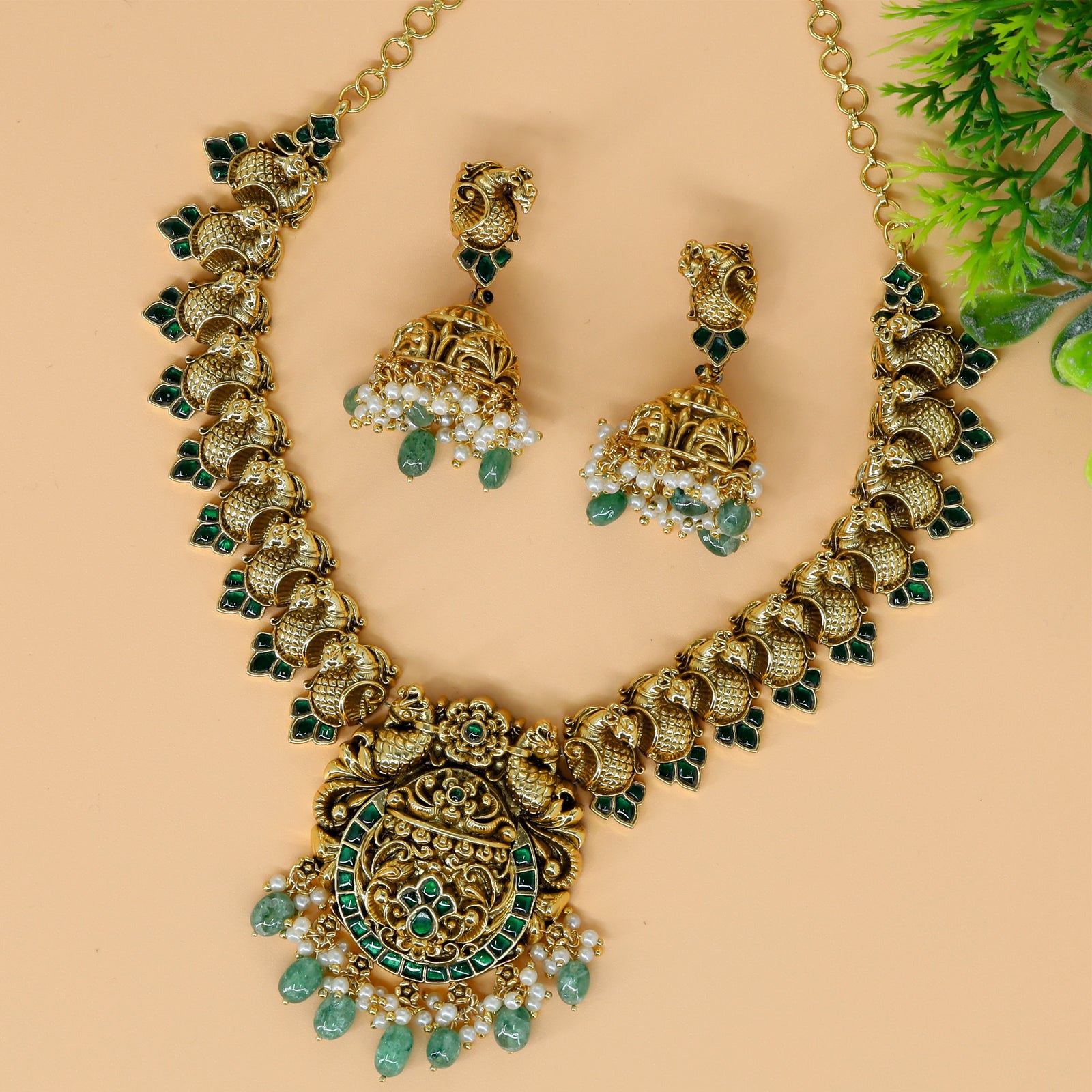 Classic Peacock Design Necklace with Drop Details