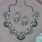 Floral Cluster Oxidised Necklace Set with Leaf Detailing and Drop Accents