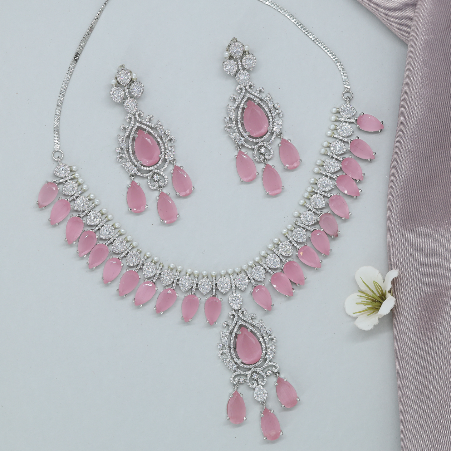 Pearl Border Necklace with Teardrop Fringe and Central Statement Pendant