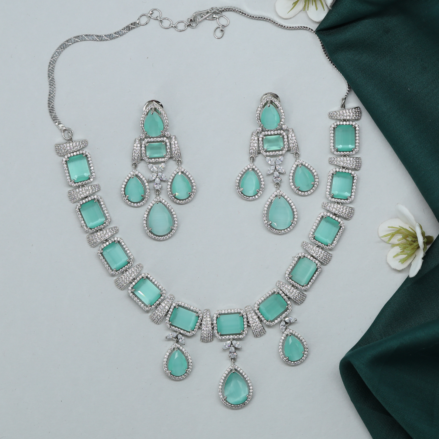 Designer Panel Necklace with Soft Drop Finish and Matching Earrings