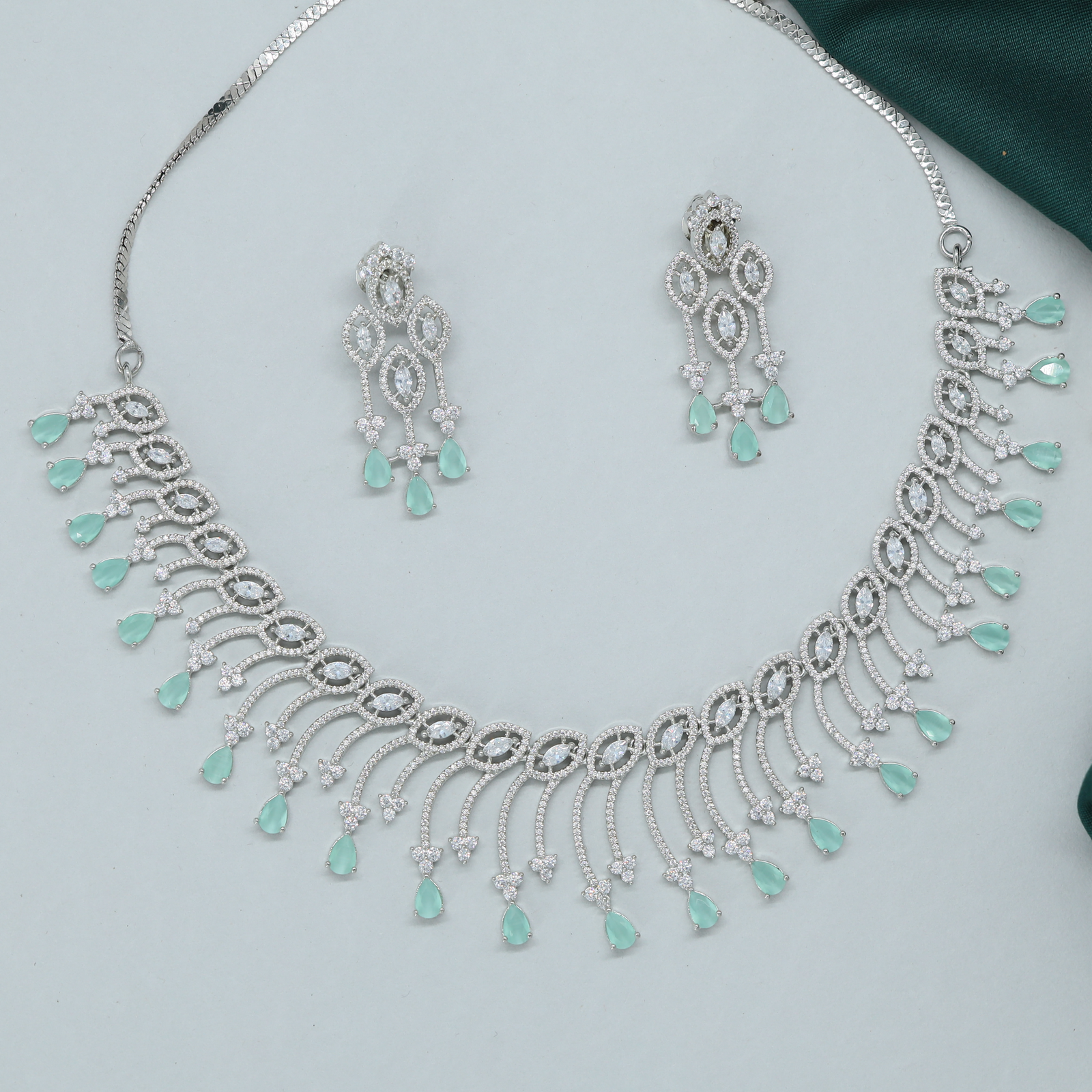 Flowing Loop Necklace with Cascading Drop Ends and Matching Earrings