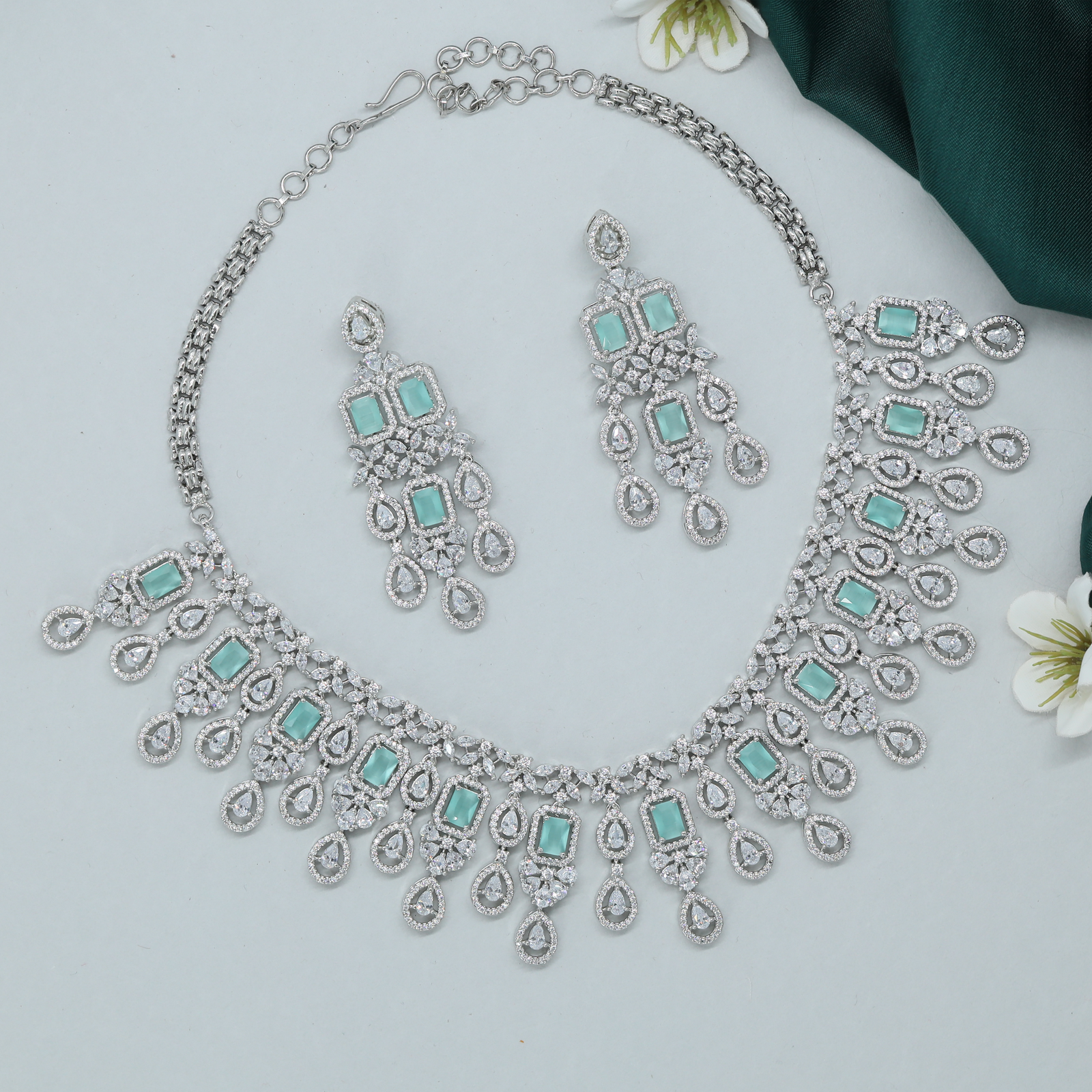 Cluster Detail Necklace with Hanging Teardrop Layers and Danglers