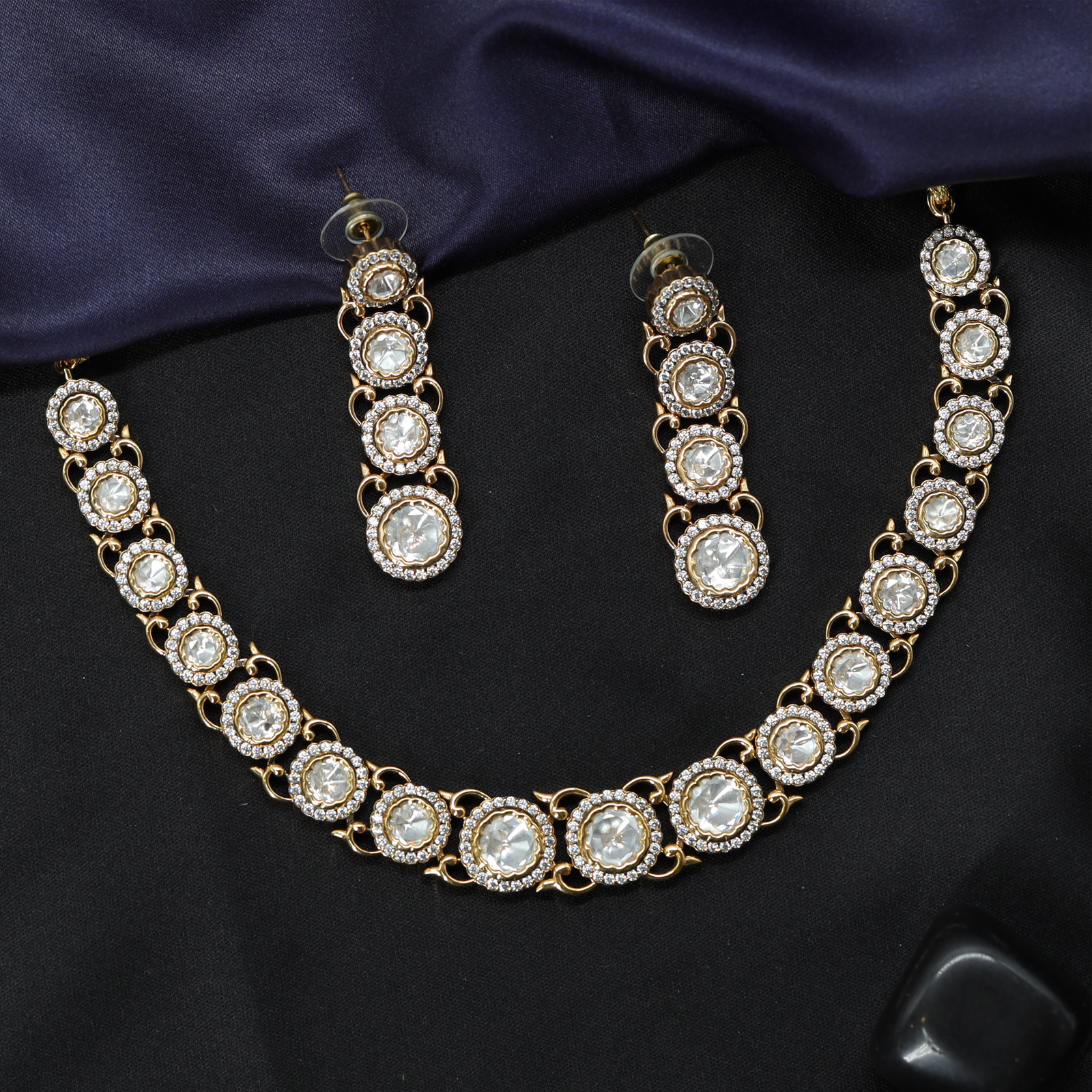 Coin Motif Necklace with Repeating Disc Elements and Matching Earrings