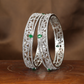 Whispering Leaf Pattern Rhodium Bangles with Open Frame Detailing
