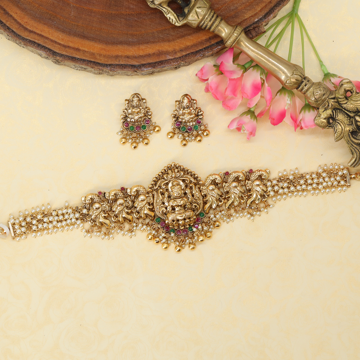 Charulatha Devalaya Vinyasa Choker with Raised Shrine Core and Cluster Tassels