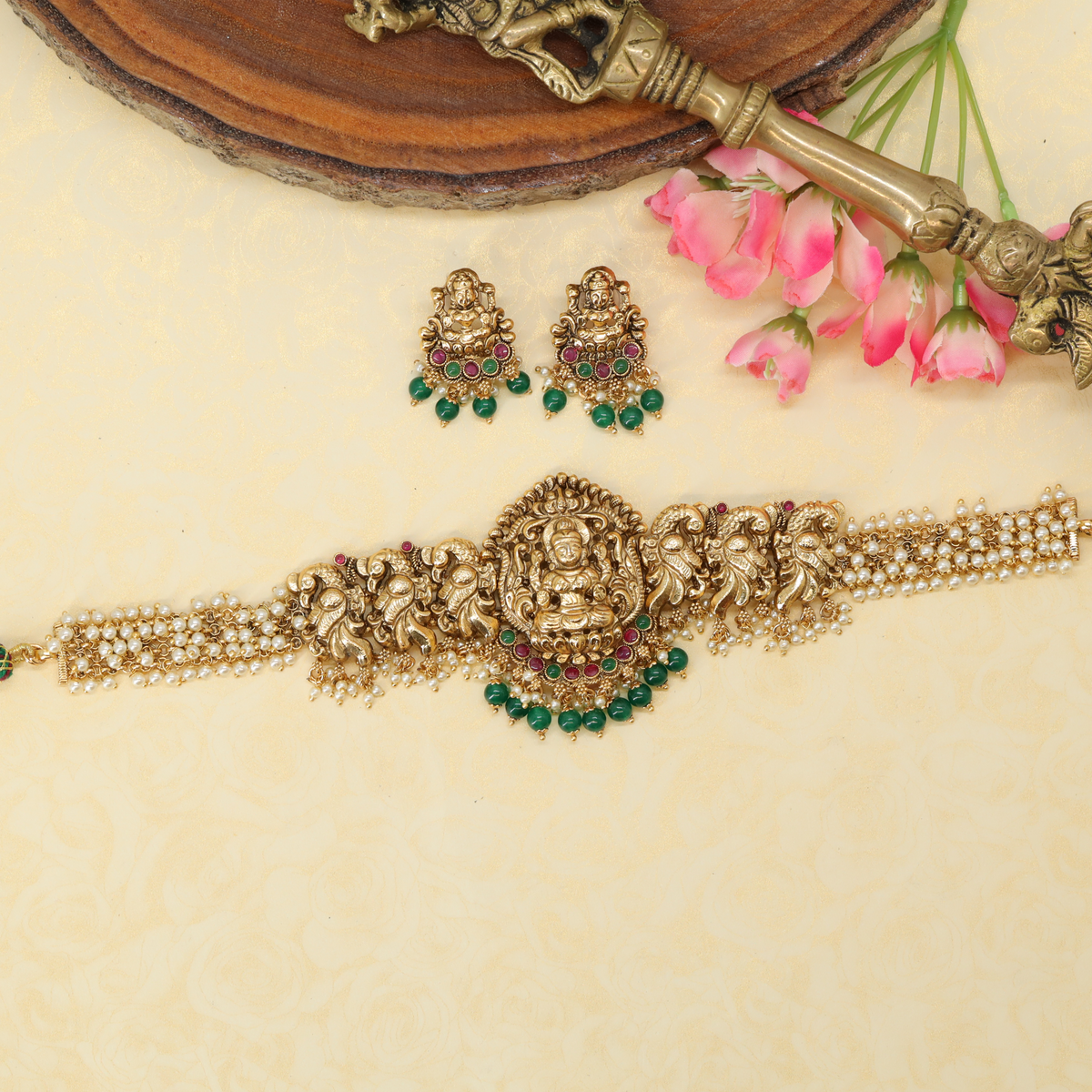 Charulatha Devalaya Vinyasa Choker with Raised Shrine Core and Cluster Tassels