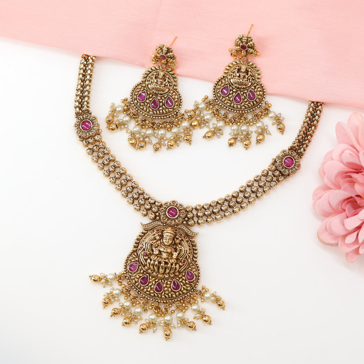 Majestic Goddess Tableau Necklace with Stone Studded Border