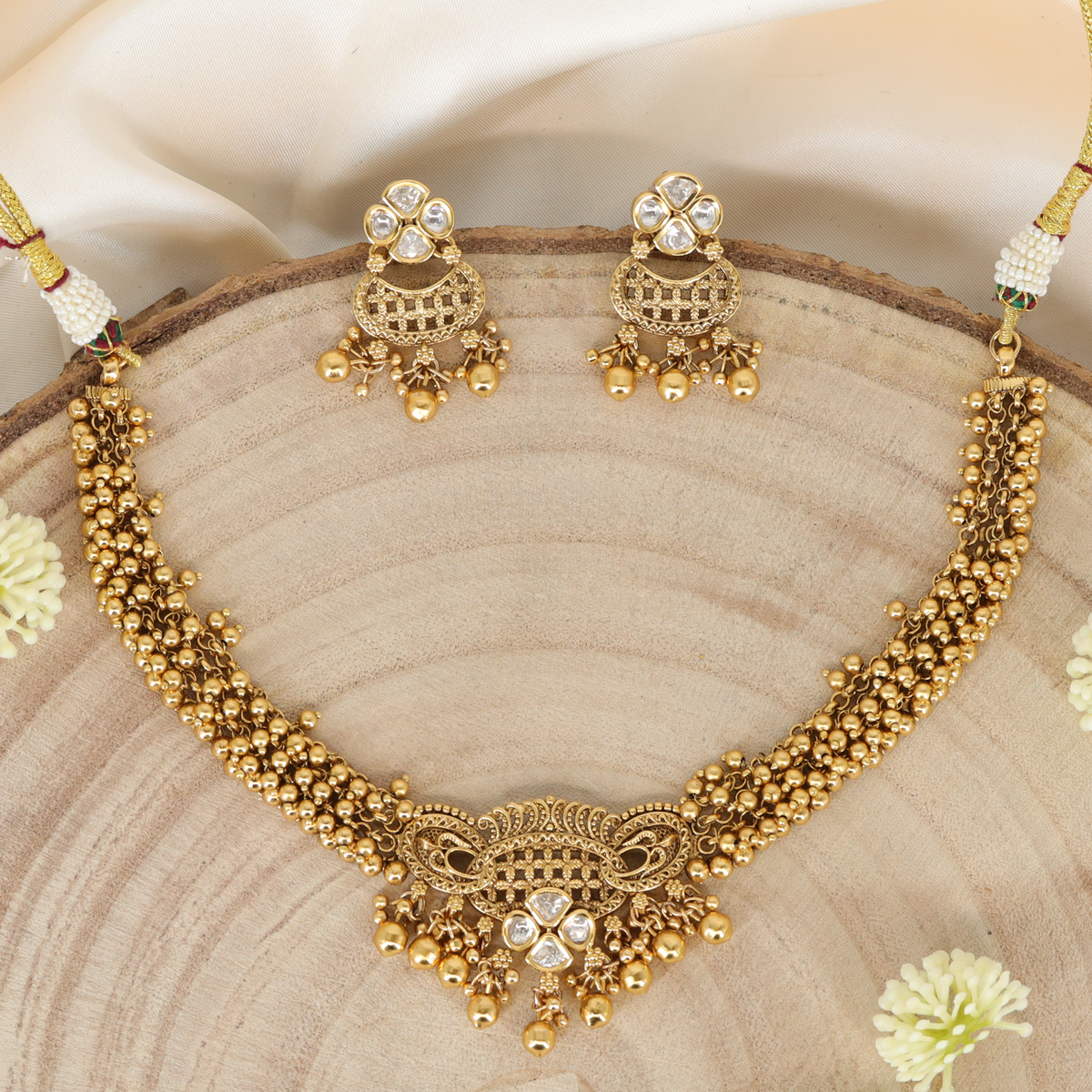 Filigree Arch Antique Necklace with Layered Gold Bead Collar