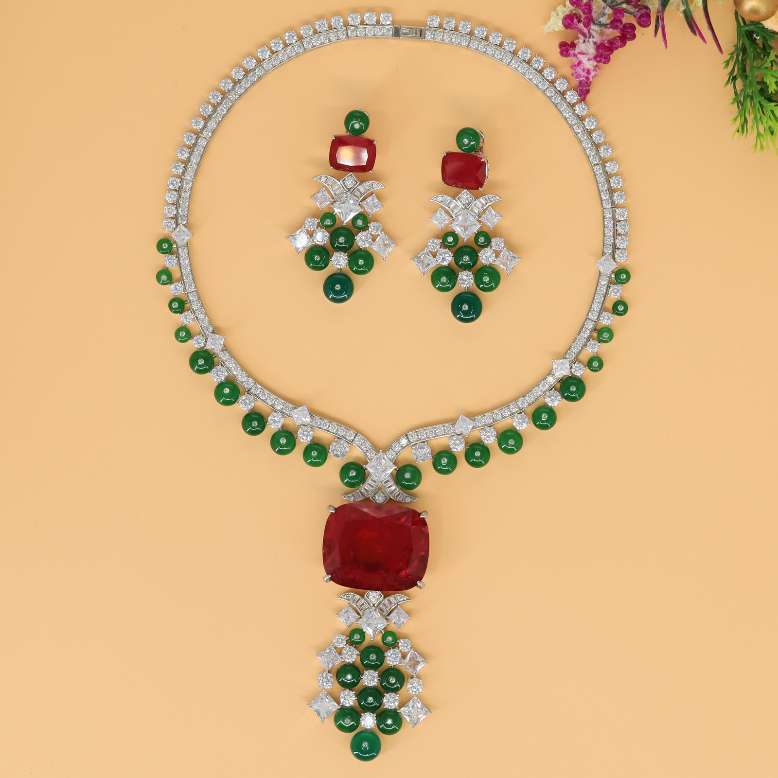 Decorative Star Necklace with Beaded Drops and Statement Danglers