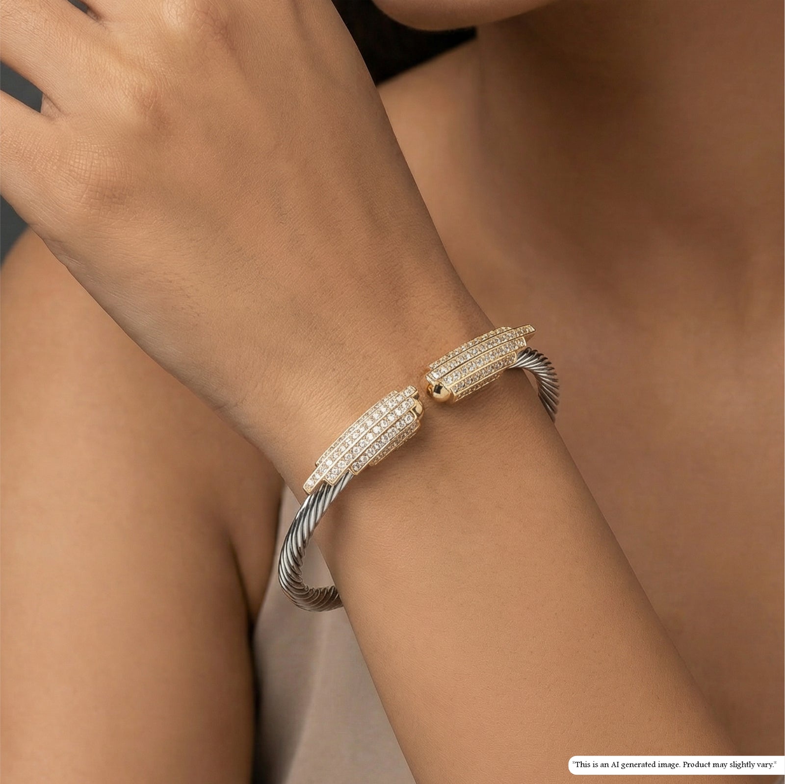 Modern Twisted Bracelet with Parallel Pavé Bars and Structured Open Design