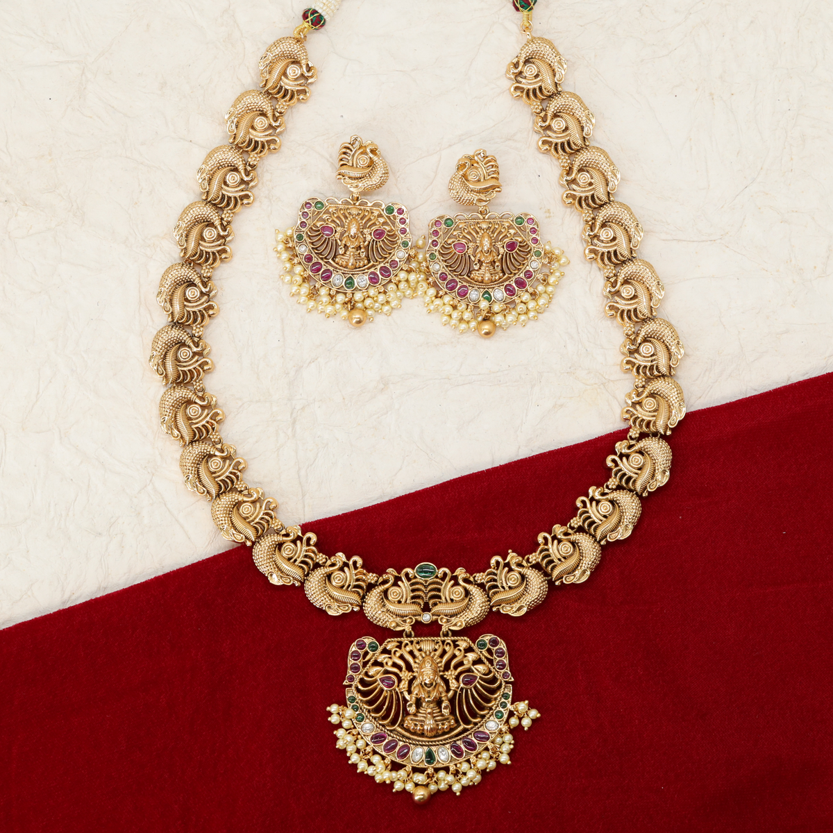 Gaurangi Mayura Mala with Textured Avian Panels and Bead Cascade
