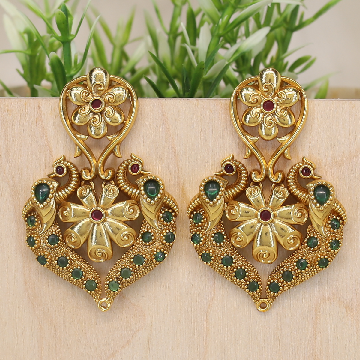 Floral Crest Peacock Heart Hanging with Stone Studded Base