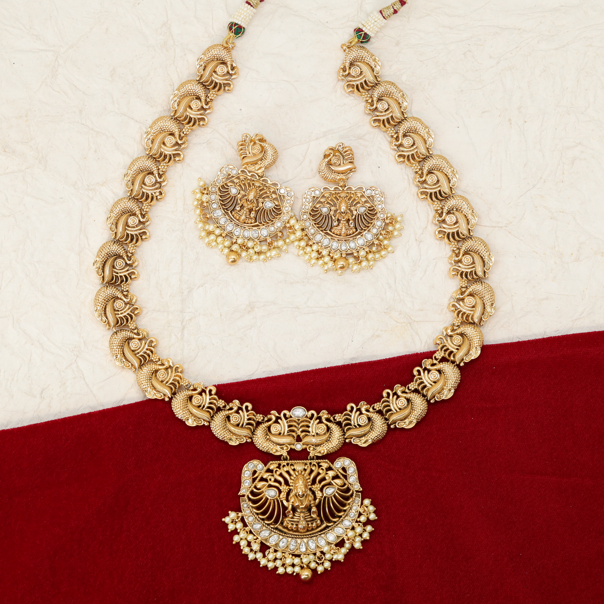Gaurangi Mayura Mala with Textured Avian Panels and Bead Cascade