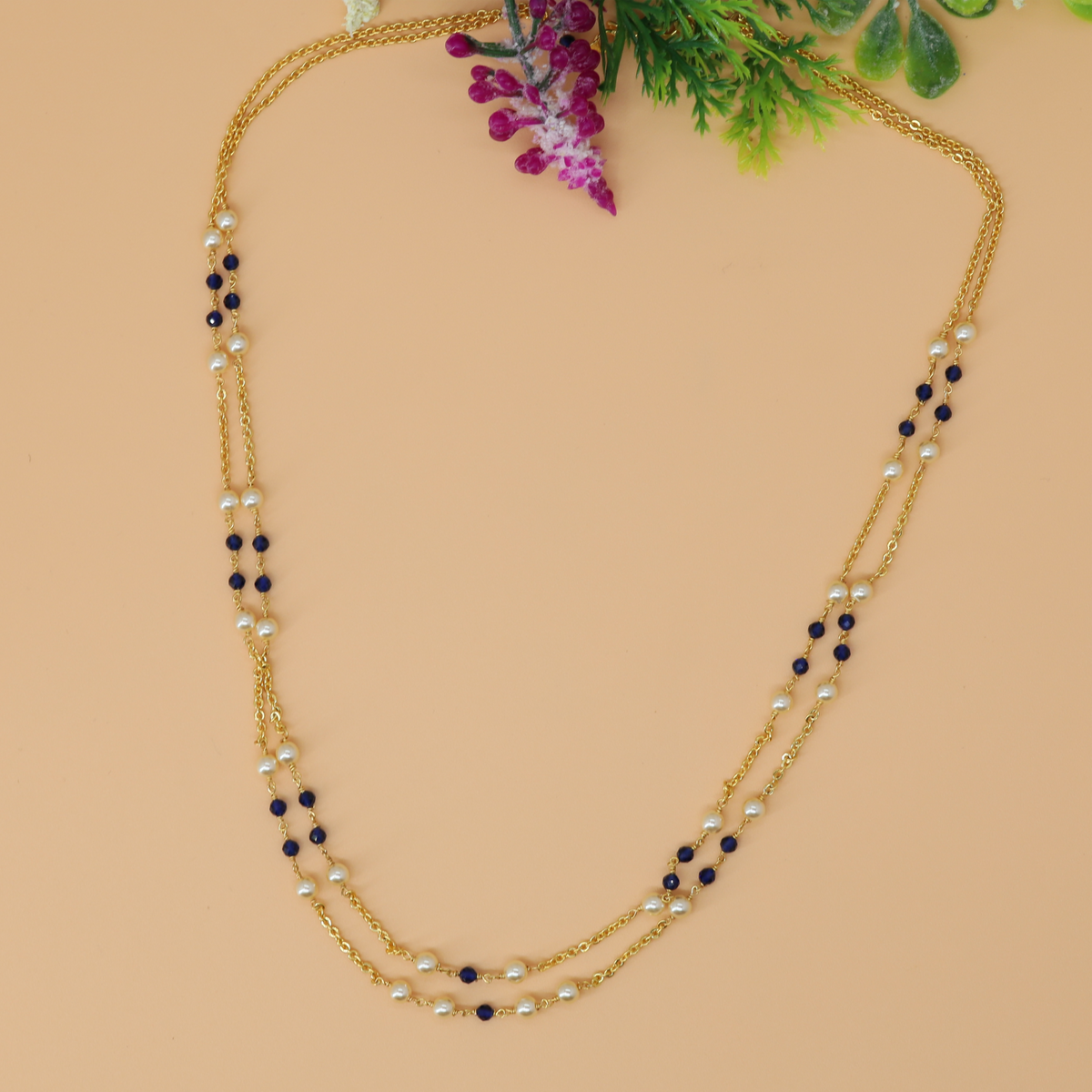 Chic Twin Strand Beaded Chain with Subtle Station Bead Highlights