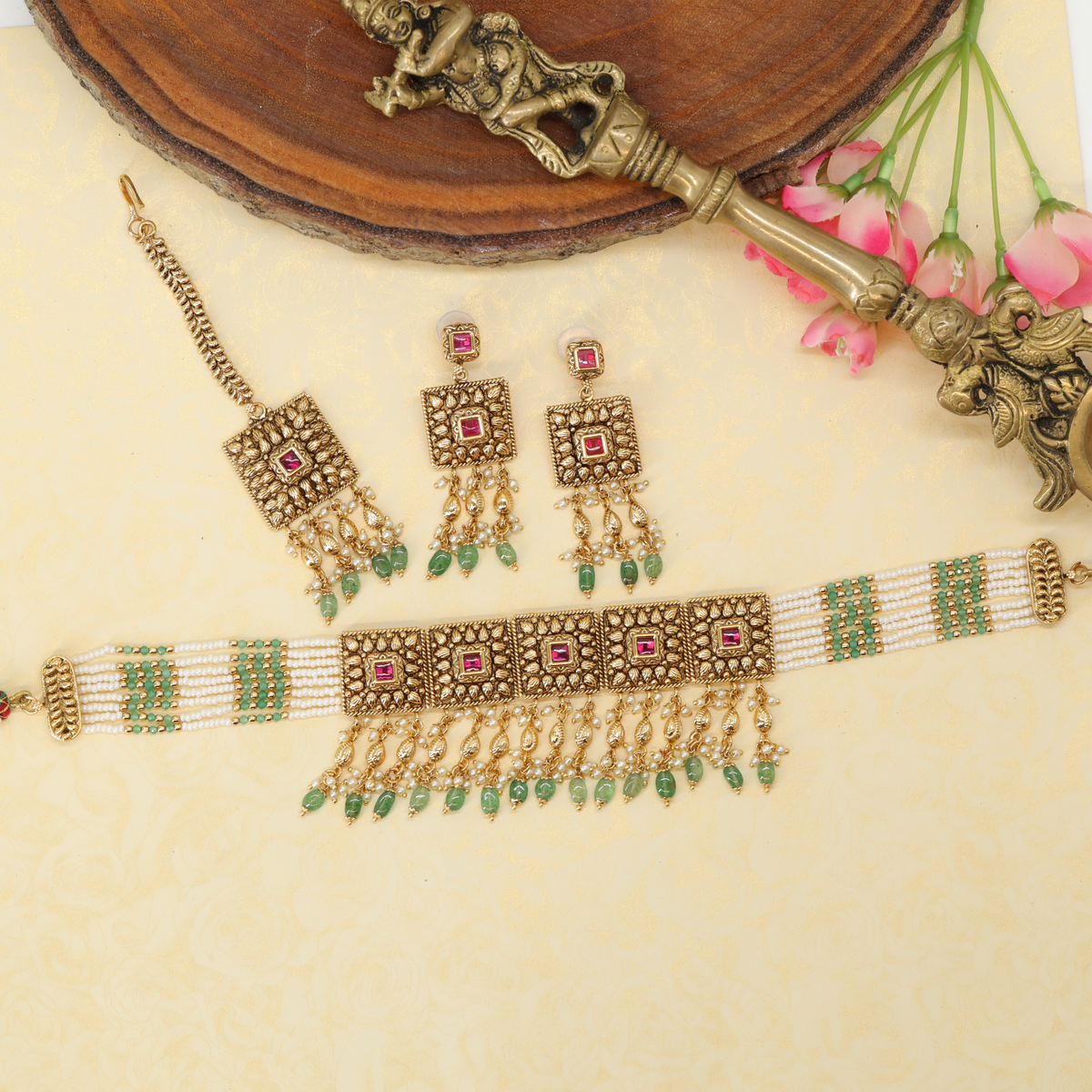 Indulekha Mandapa Prakara Choker with Textured Panel Core and Tassel Veil