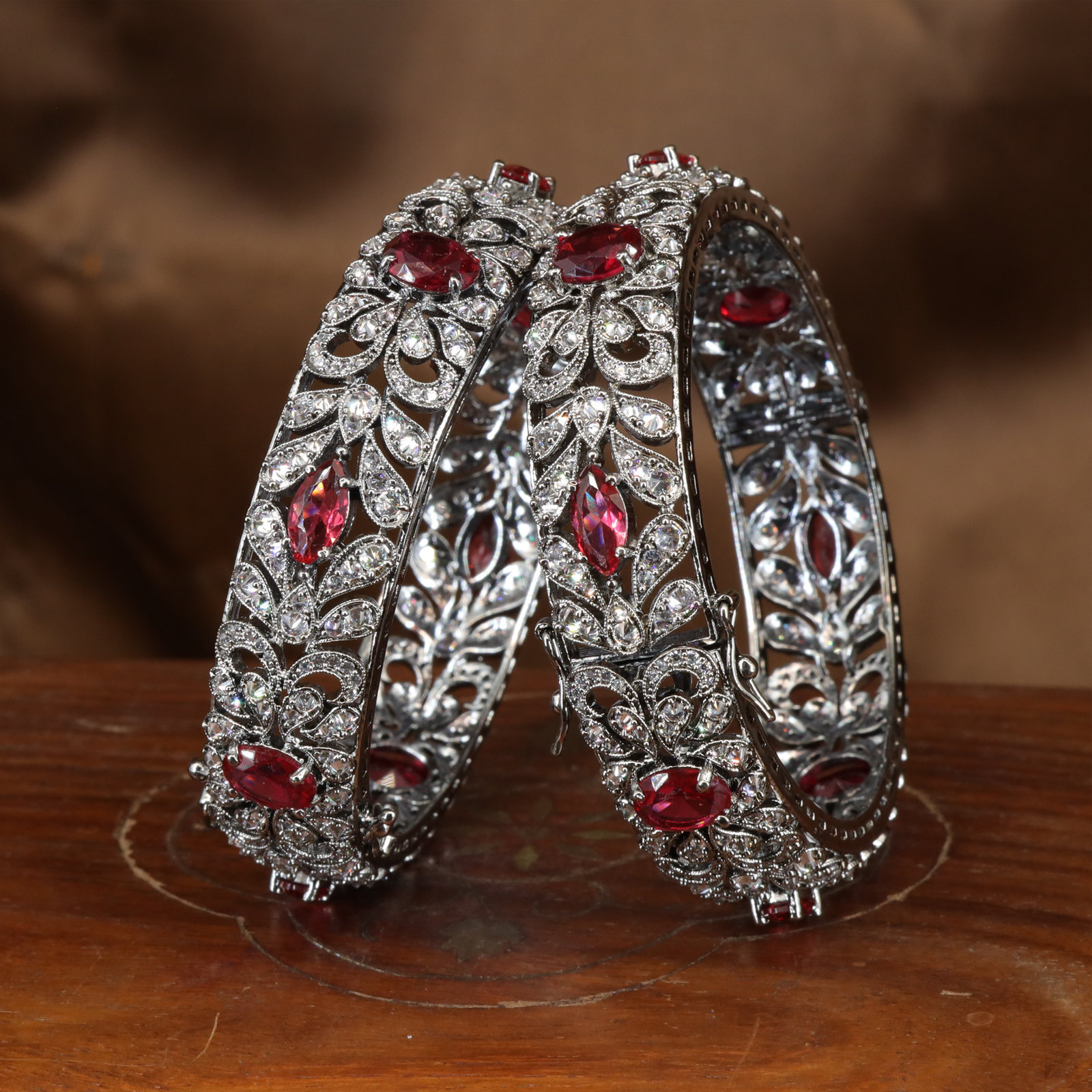 Grand Occasion Crystal Bangles with Floral Motif Detailing