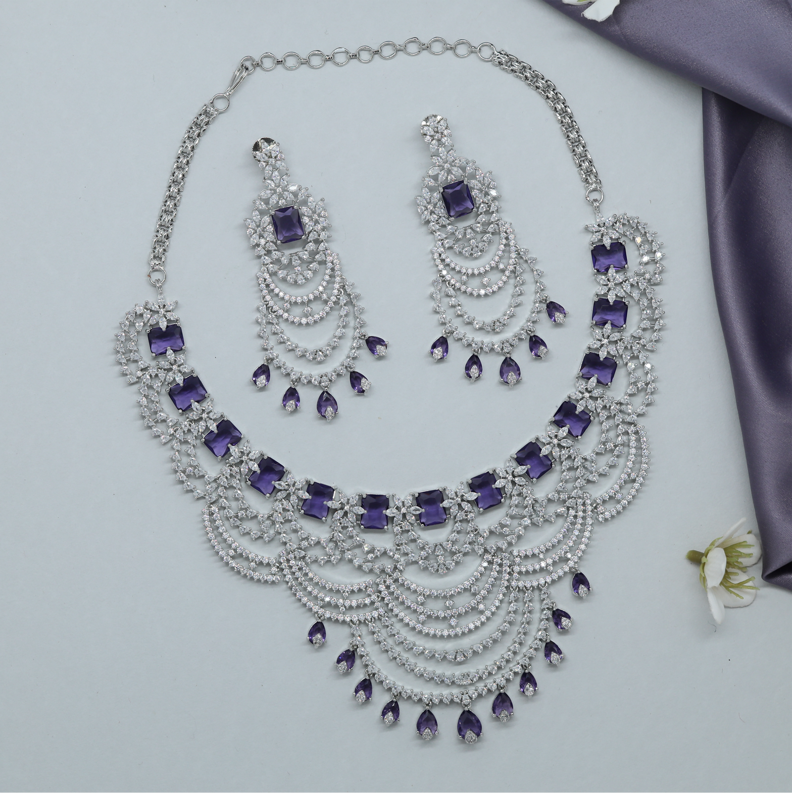 Regal Drape Necklace with Structured Centre Line and Multi Layer Drops