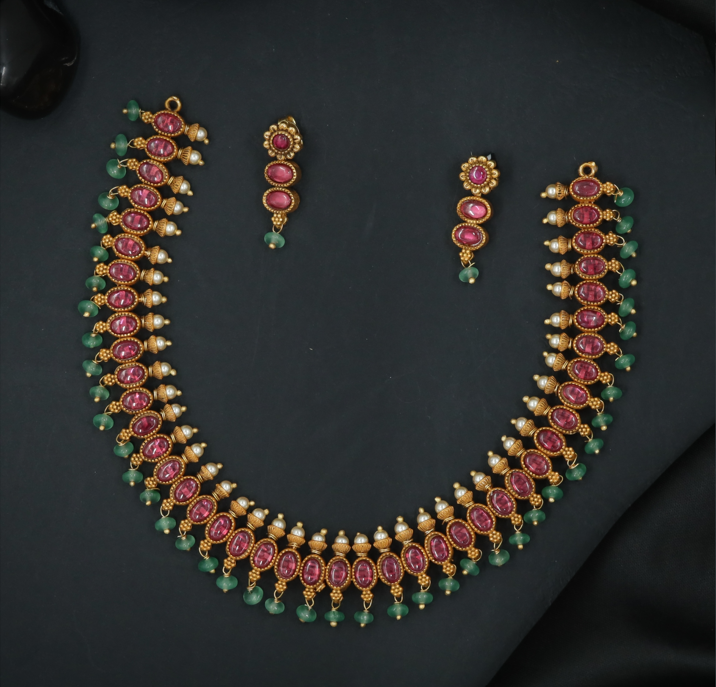 Silver Reversible Oval Stone Necklace Set